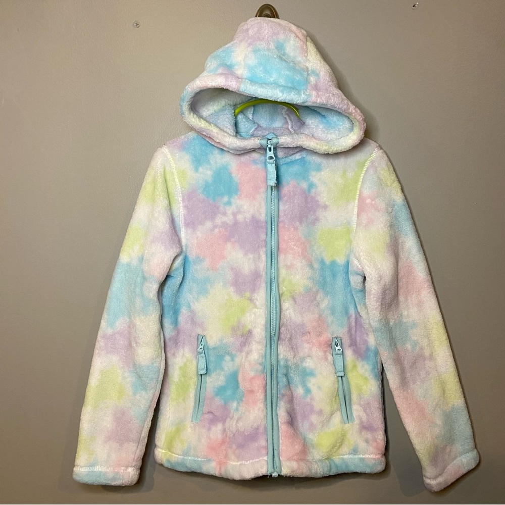 Lands' End Girls Tie Dye Plush Zip Up With Hood Size Medium (8)